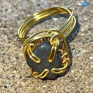 RAW OBSIDIAN WIREWRAPPED DRUZY ADJUSTABLE CHUNKY GEMSTONE RING